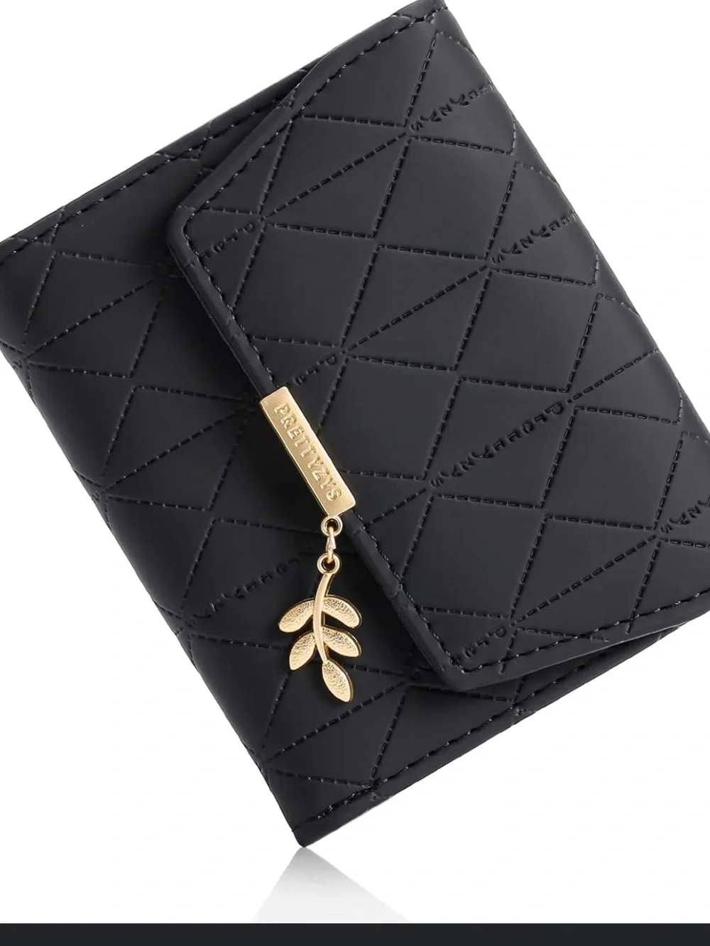 NWOT RFDI Blocking Premium Black Quilted Leather Wallet, gold-tone hardware